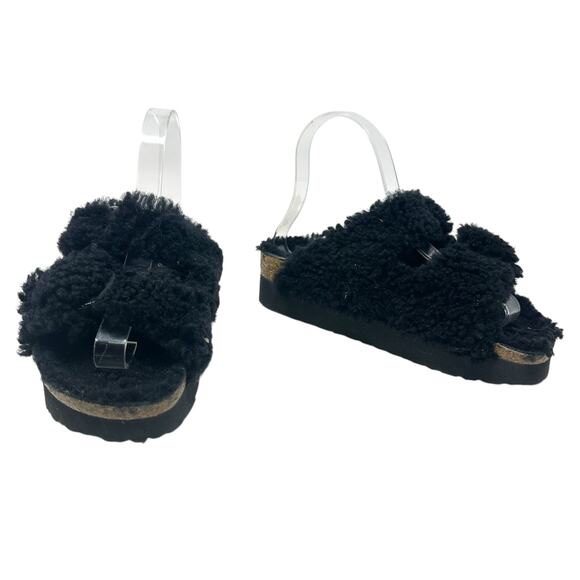 Birkenstock Papillio Arizona Big Buckle Shearling Sandals Teddy Black Size 36 - Picture 4 of 12